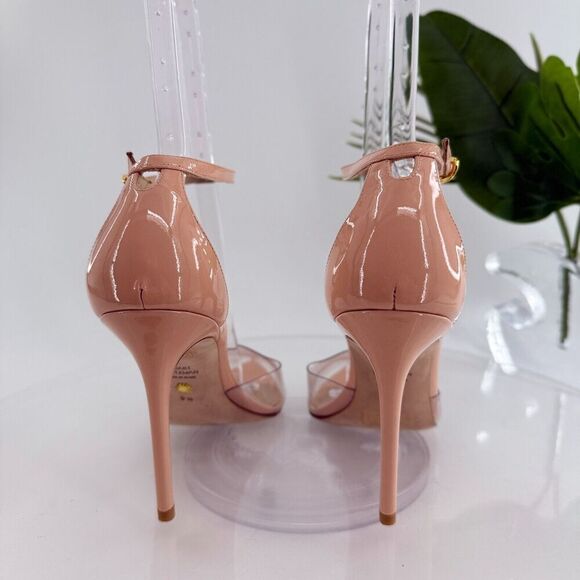 Stuart Weitzman Stuart PVC Pointed Toe Pump 9.5 Nude Patent Leather Stilleto - Picture 6 of 16